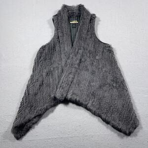 La Rok Luxe Asymmetrical Rabbit Fur Knit Vest Women Size Small Grey Soft